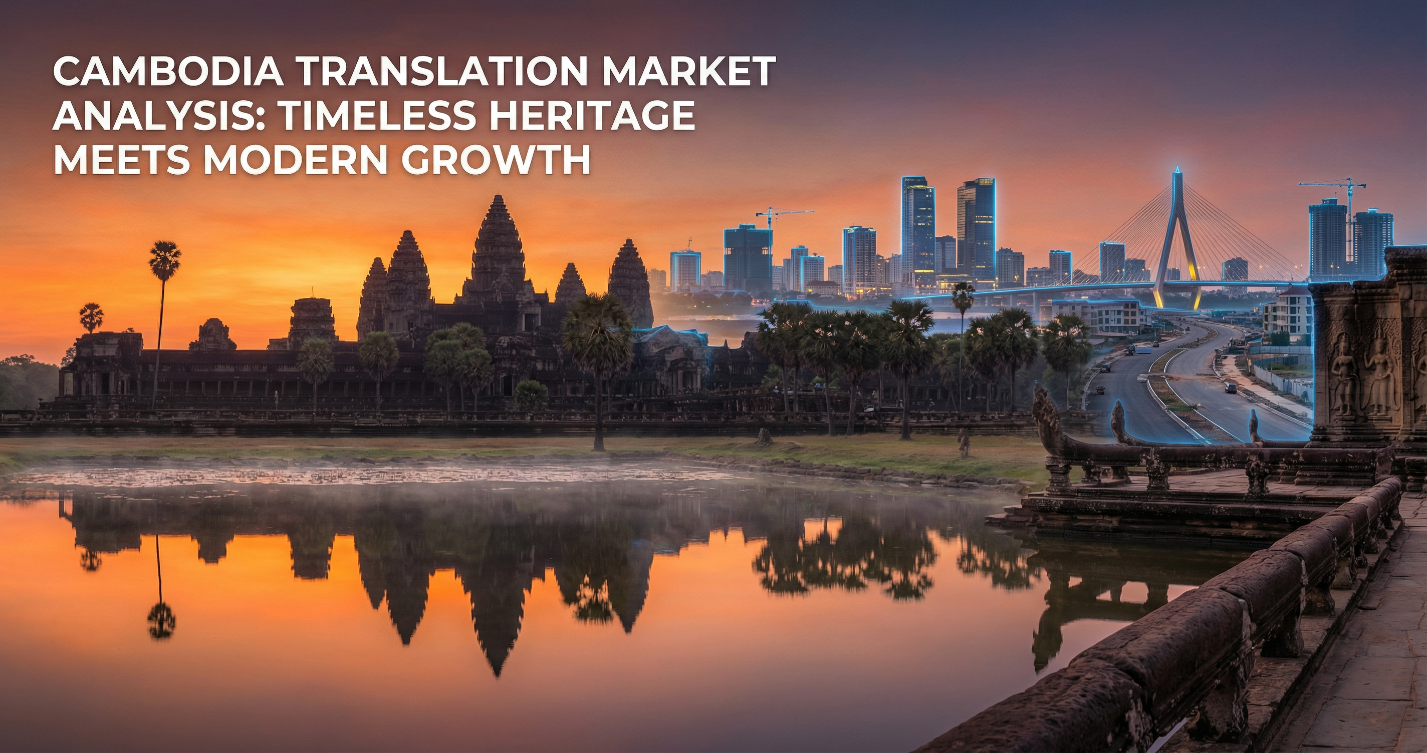 Cambodia Translation Market Analysis - Angkor Wat temple at sunrise representing Cambodia's unique development-driven translation industry